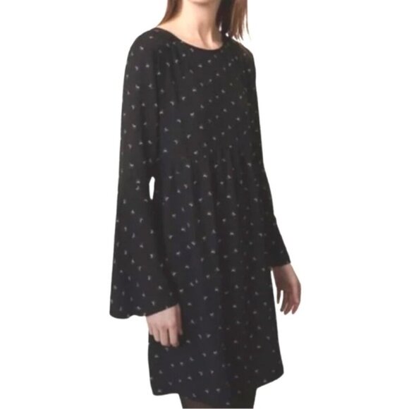 Ann Taylor LOFT Half Moon Black Dress With Bell Sleeves SZ M Whimsigoth Modest - Picture 1 of 6